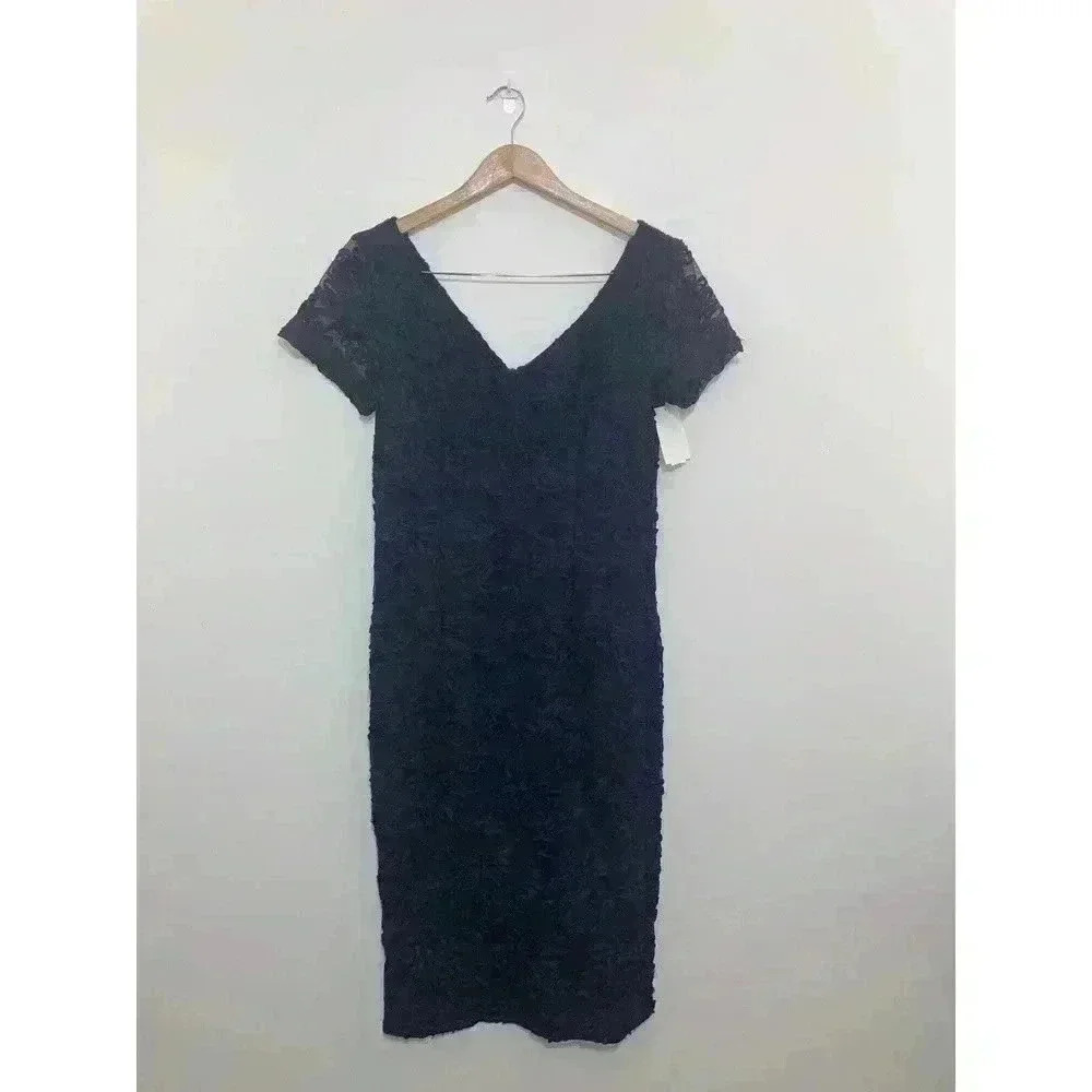 JS COLLECTION Embroidered Soutache Cocktail Sheath Dress Navy Size 4 - Picture 2 of 12